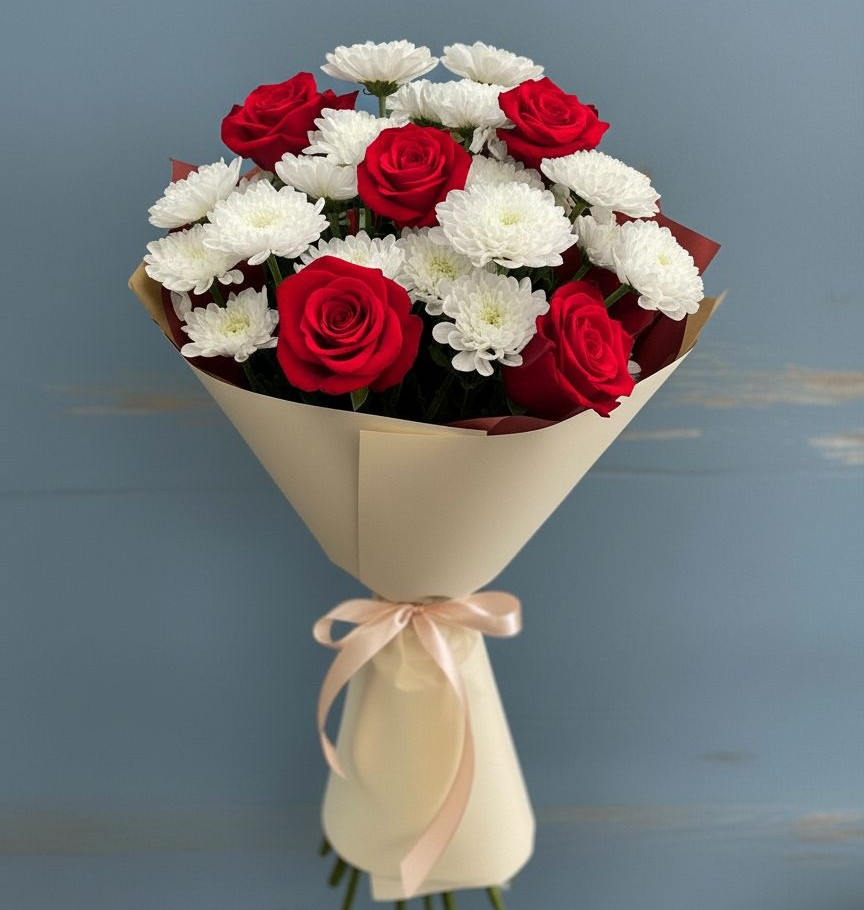 Букет цветов из: Розы и Хризантемы в Каменецкий