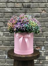 Цветочная композиция из Гипсофила и Розы в шляпной коробке в Каменецкий