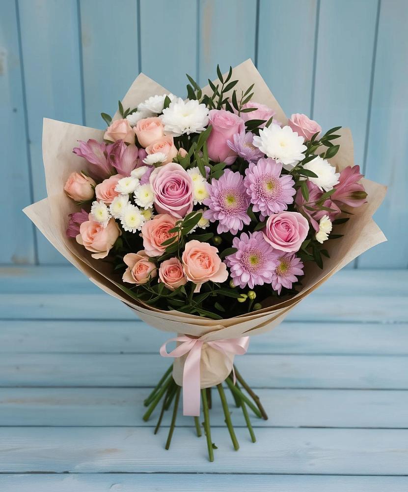 Букет цветов из: Хризантемы, Розы и Альстромерии в Каменецкий