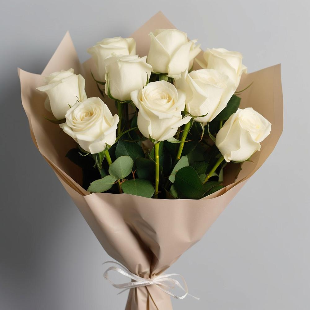 Букет 9 Белых роз Эдлесс Лав в Каменецкий