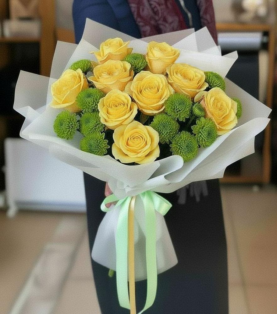 Букет цветов из: Хризантемы и Розы в Каменецкий