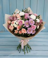 Букет цветов из:  Хризантемы, Розы и Альстромерии #REPLACE_PRED# Каменецкий