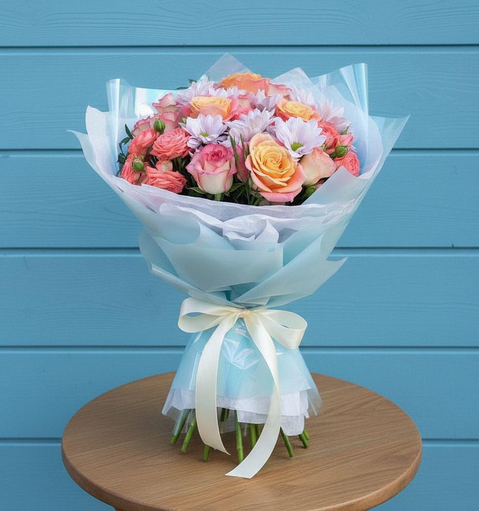 Букет цветов из: Хризантемы и Розы в Каменецкий