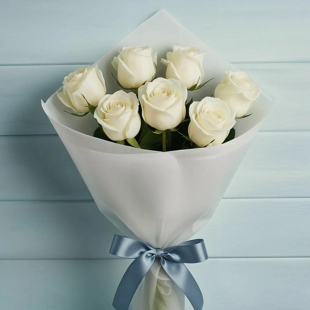 Букет 7 Белых роз Эдлесс Лав в Каменецкий